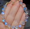Solid Gold 14K Rainbow Moonstone Bracelet, Bold Blue Glow Moonstone Beaded Bracelet