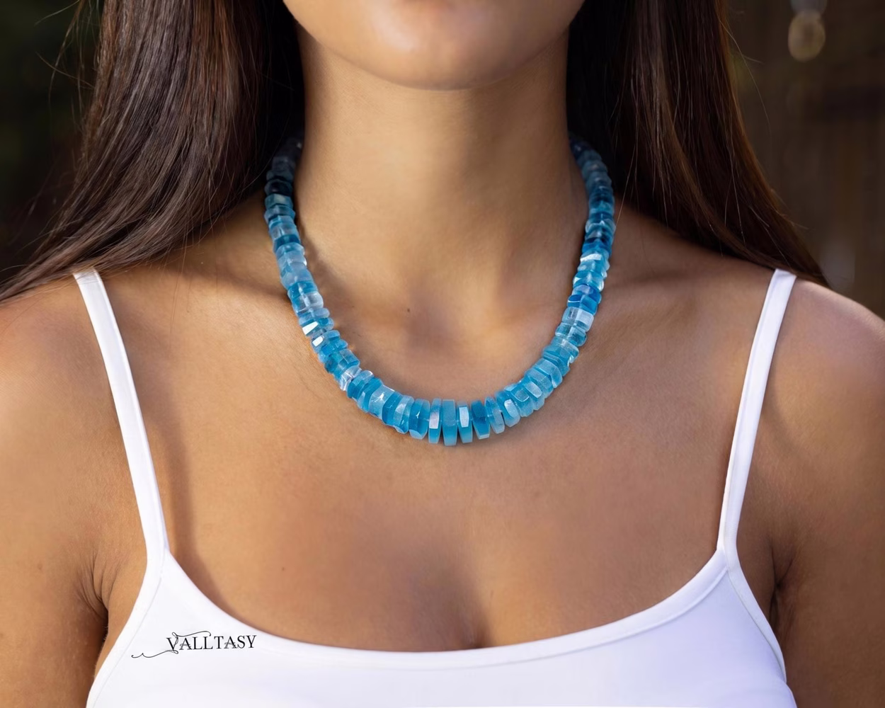 Solid Gold 14K Santa Maria Aquamarine Necklace, Statement Gemstone Jewelry