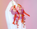Italian Coral Gemstone Cluster Earrings with Pink Sapphires and Opals