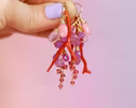 Italian Coral Gemstone Cluster Earrings with Pink Sapphires and Opals