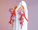 Italian Coral Gemstone Cluster Earrings with Pink Sapphires and Opals
