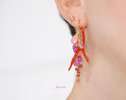 Italian Coral Gemstone Cluster Earrings with Pink Sapphires and Opals