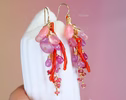 Italian Coral Gemstone Cluster Earrings with Pink Sapphires and Opals