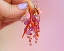 Italian Coral Gemstone Cluster Earrings with Pink Sapphires and Opals