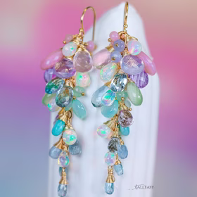 The Aquarelle Earrings - Pastel Gemstone Cluster Earrings with Ethiopian Opals The Aquarelle Earrings - Pastel Gemstone Cluster Earrings with Ethiopian Opals