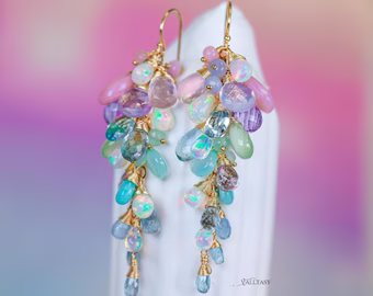 - Pastel Gemstone Cluster Earrings with Ethiopian Opals