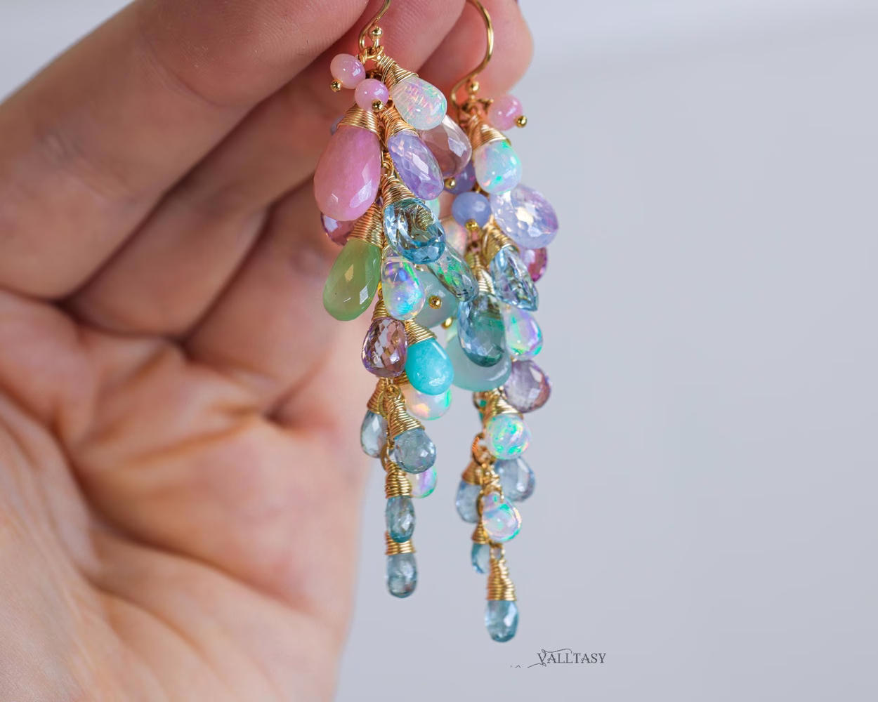 - Pastel Gemstone Cluster Earrings with Ethiopian Opals