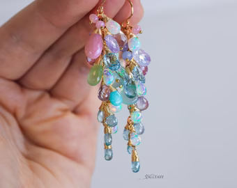 - Pastel Gemstone Cluster Earrings with Ethiopian Opals