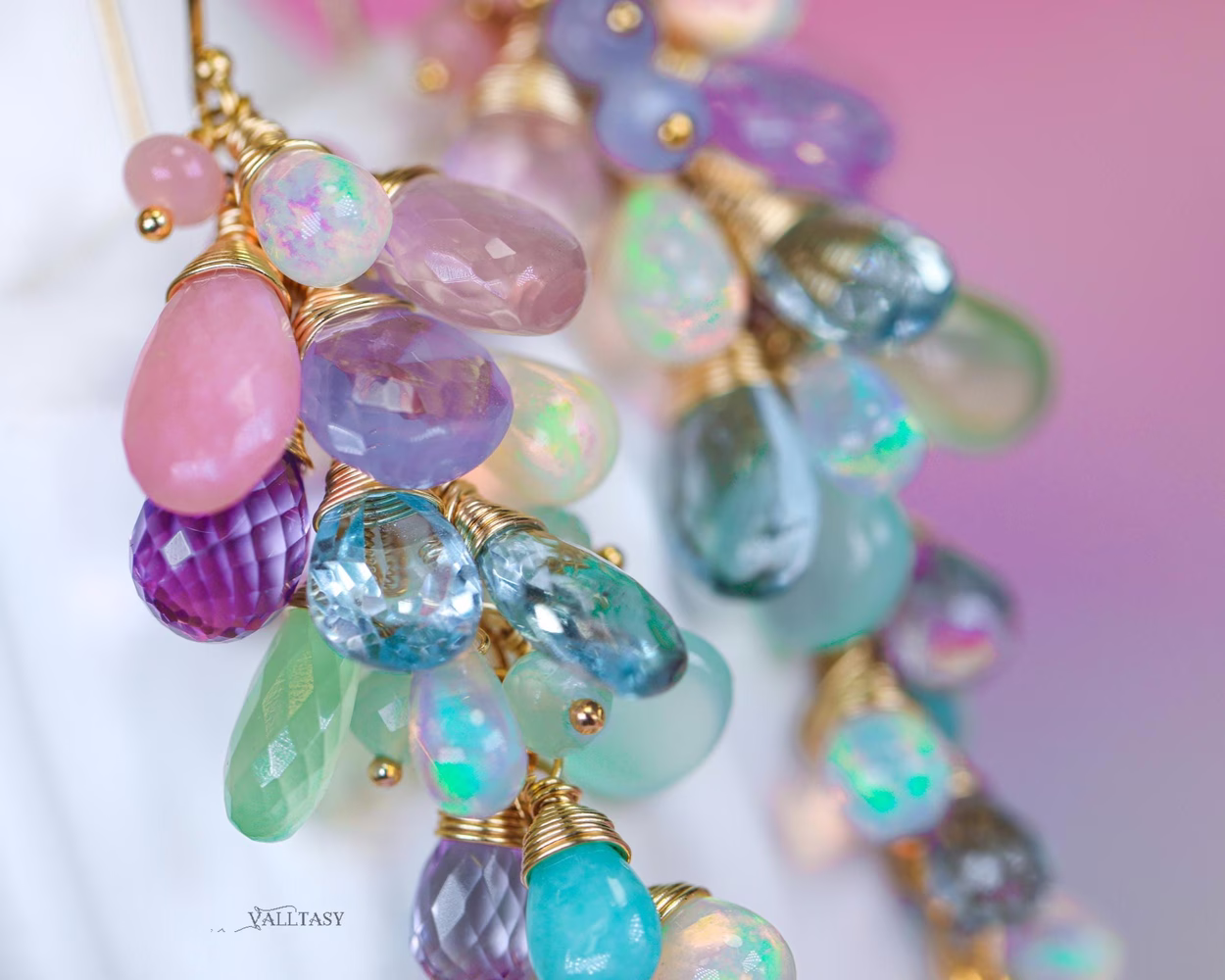 - Pastel Gemstone Cluster Earrings with Ethiopian Opals