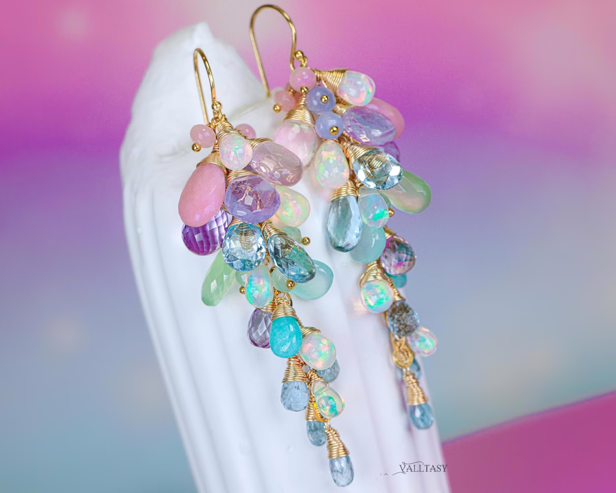 - Pastel Gemstone Cluster Earrings with Ethiopian Opals