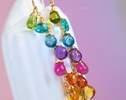 Rainbow Multi Gemstone Drop Earrings, Linear Gemstone Earrings