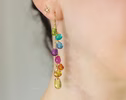 Rainbow Multi Gemstone Drop Earrings, Linear Gemstone Earrings