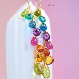 The Fancy Summer Earrings - Rainbow Multi Gemstone Drop Earrings, Linear Gemstone Earrings