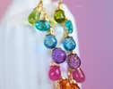 Rainbow Multi Gemstone Drop Earrings, Linear Gemstone Earrings