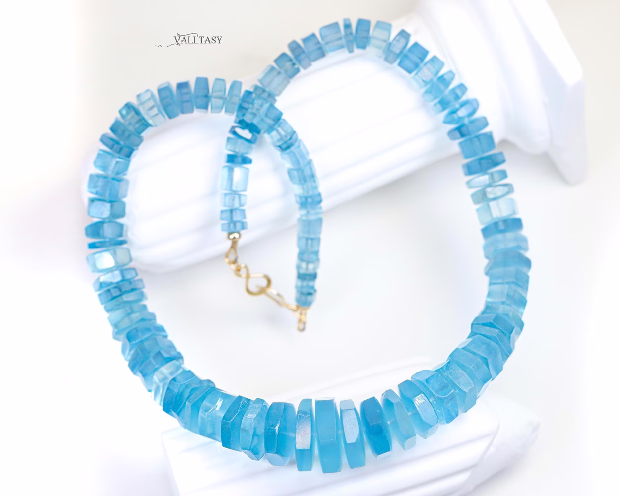 - Solid Gold 14K Santa Maria Aquamarine Necklace, Statement Gemstone Jewelry