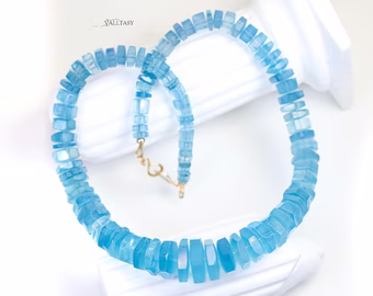 - Solid Gold 14K Santa Maria Aquamarine Necklace, Statement Gemstone Jewelry