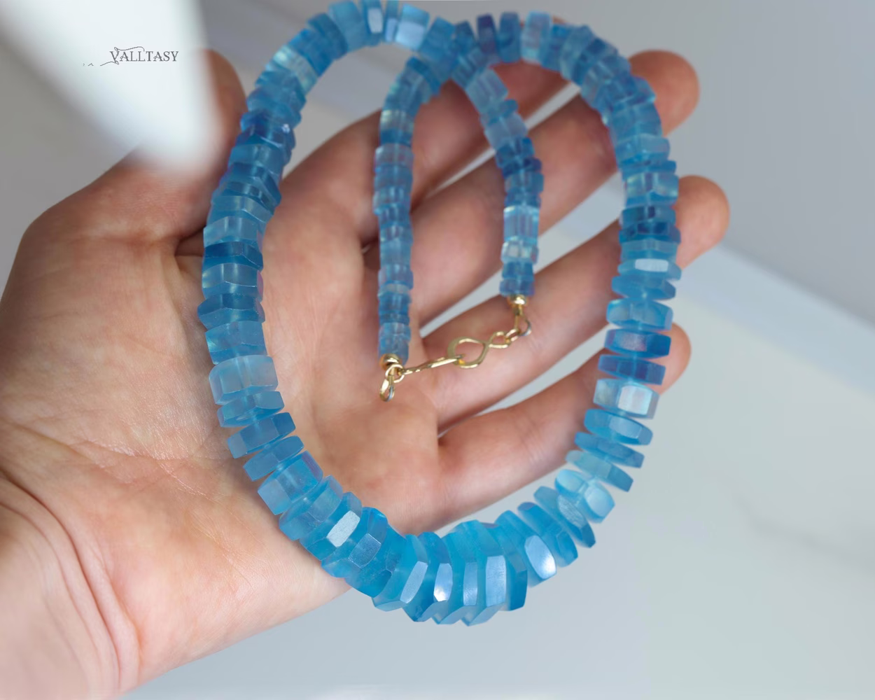 - Solid Gold 14K Santa Maria Aquamarine Necklace, Statement Gemstone Jewelry