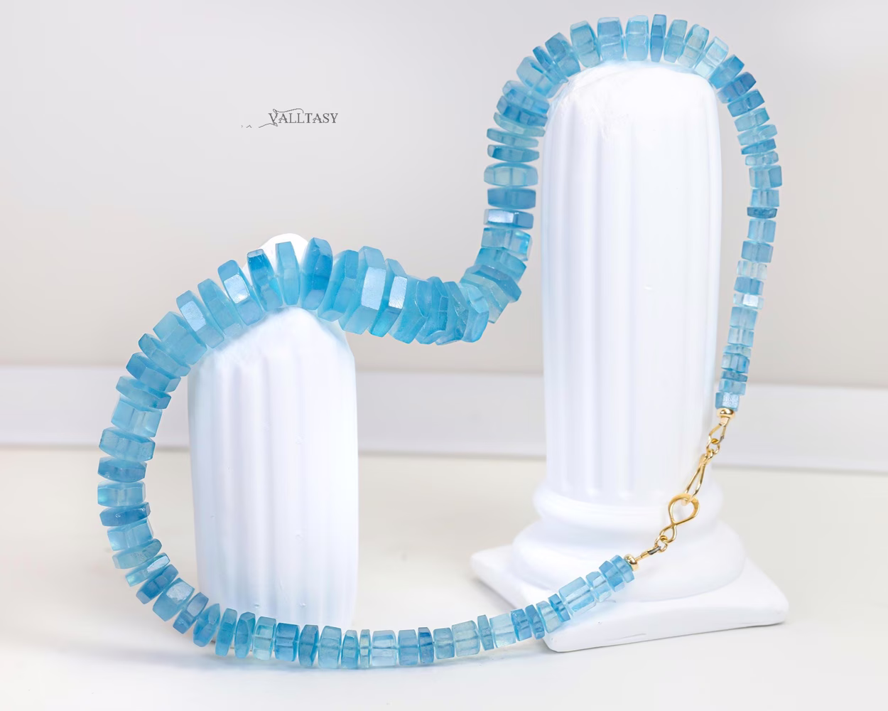 - Solid Gold 14K Santa Maria Aquamarine Necklace, Statement Gemstone Jewelry