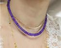 - Solid Gold 14K Tanzanite Necklace, Beaded Precious Stone Necklace
