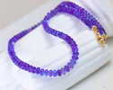 - Solid Gold 14K Tanzanite Necklace, Beaded Precious Stone Necklace