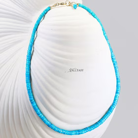 The Riviera Necklace - 14K Solid Gold Arizona Turquoise Beaded Necklace