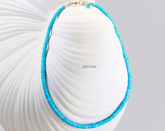 14K Solid Gold Arizona Turquoise Beaded Necklace