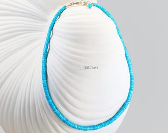 14K Solid Gold Arizona Turquoise Beaded Necklace