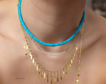 14K Solid Gold Arizona Turquoise Beaded Necklace