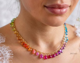 Colorful Multi Gemstone Necklace in a Rainbow Color Palette