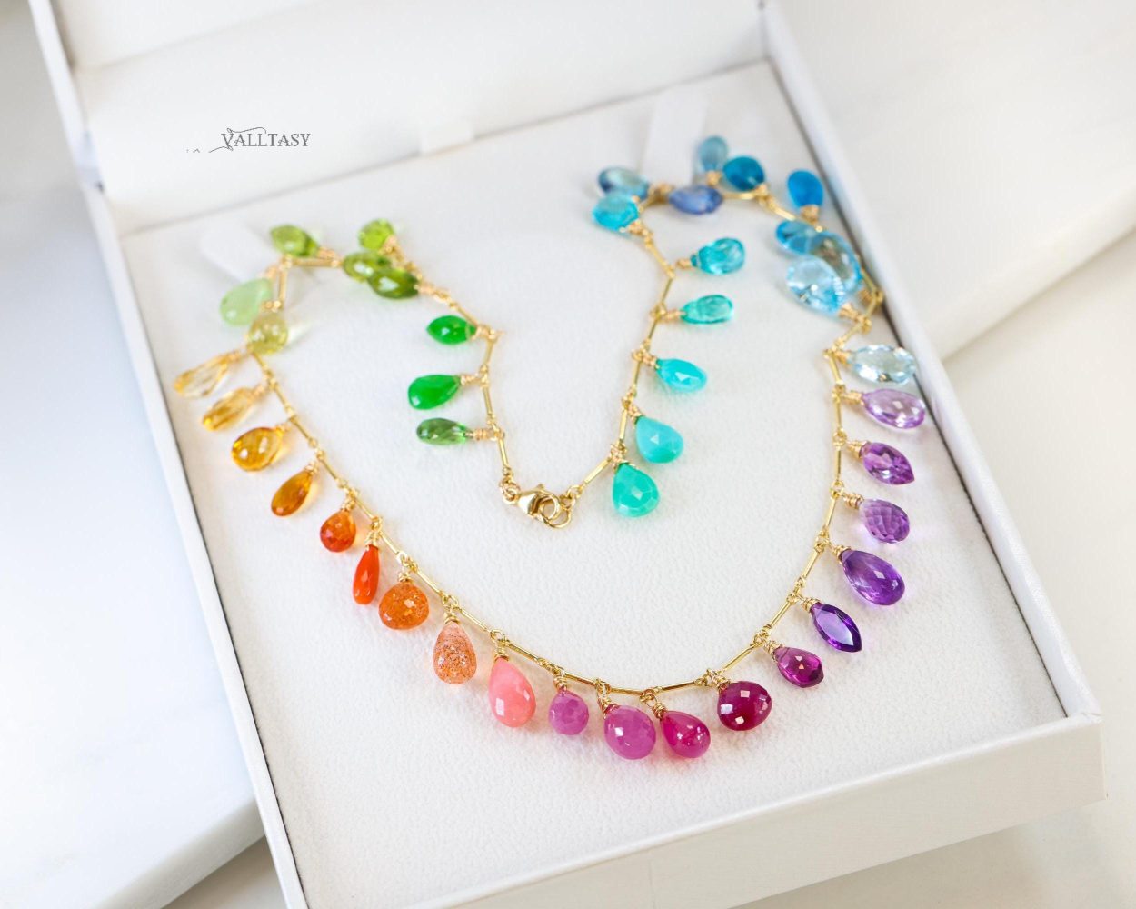 Colorful Multi Gemstone Necklace in a Rainbow Color Palette