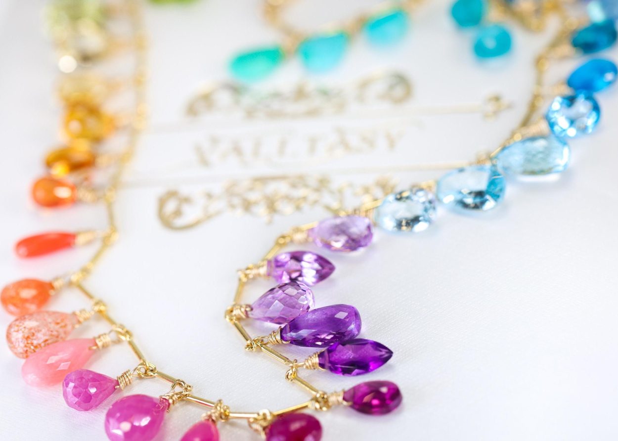 Colorful Multi Gemstone Necklace in a Rainbow Color Palette