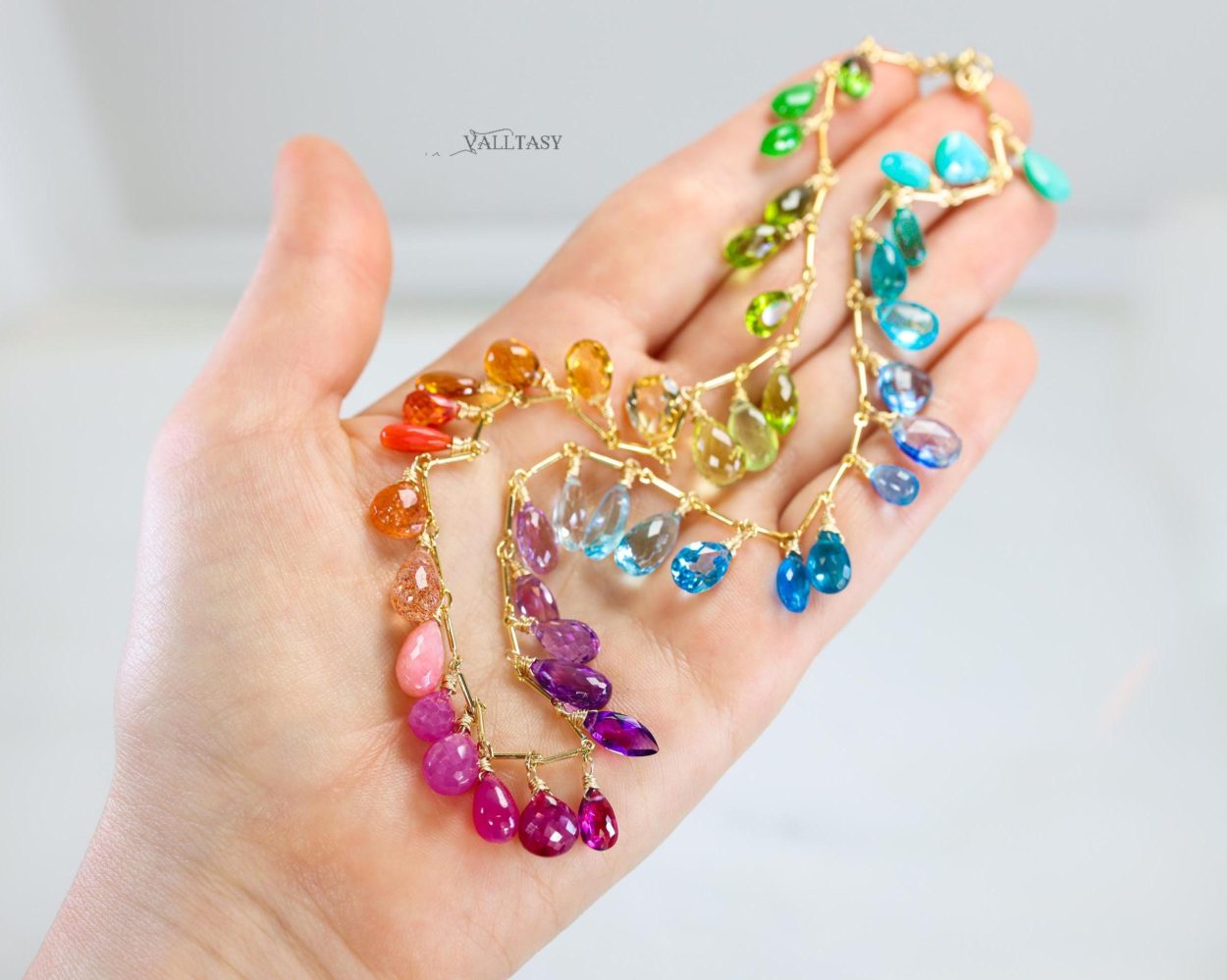 Colorful Multi Gemstone Necklace in a Rainbow Color Palette