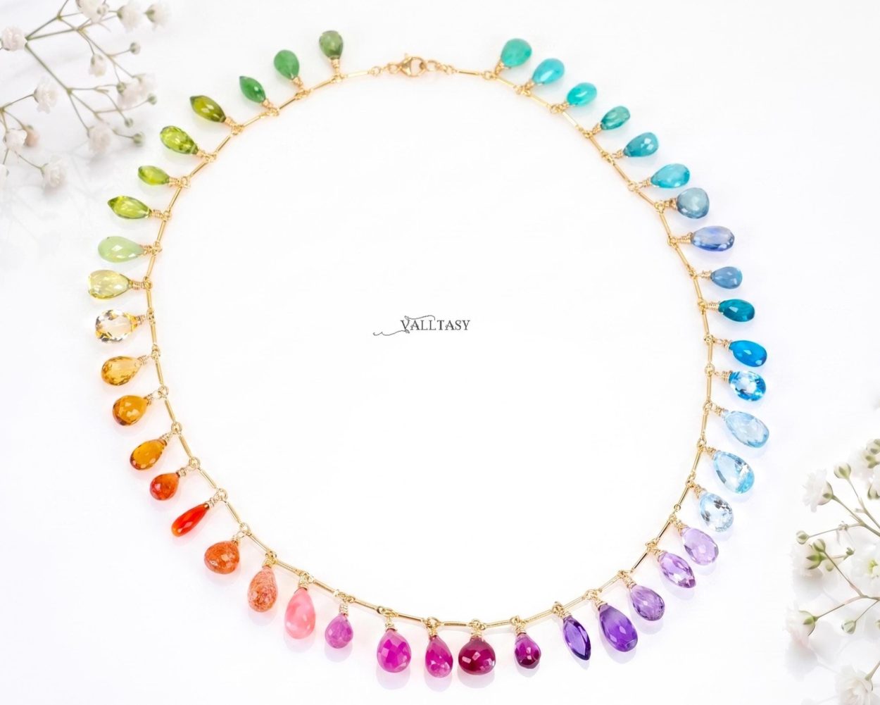 Colorful Multi Gemstone Necklace in a Rainbow Color Palette