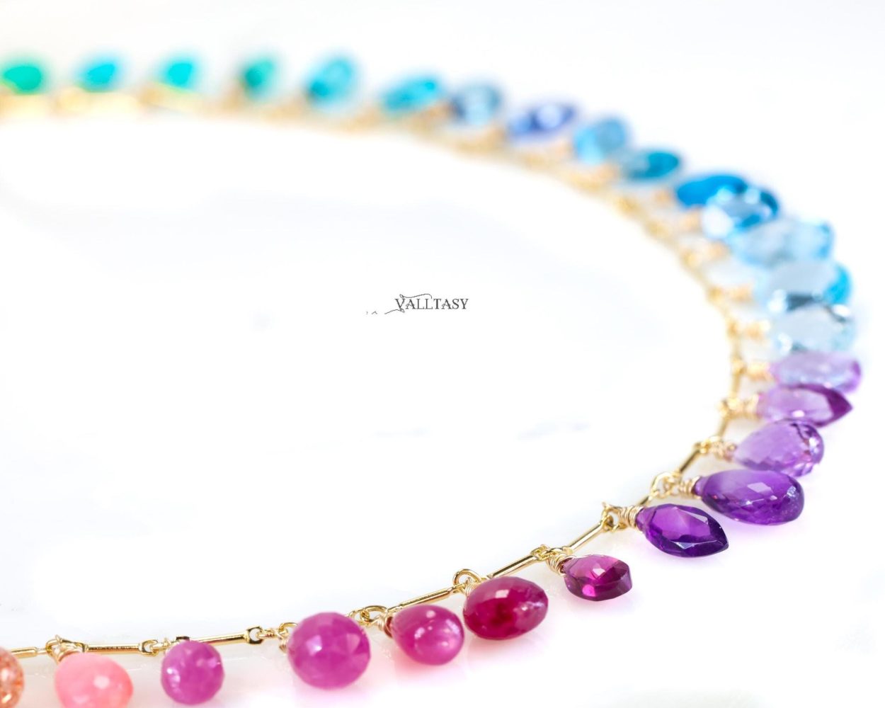 Colorful Multi Gemstone Necklace in a Rainbow Color Palette