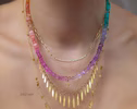 Solid Gold 14K Multi Gemstone Pastel Rainbow Beaded Necklace with a North Star Charm