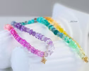 Solid Gold 14K Multi Gemstone Pastel Rainbow Beaded Necklace with a North Star Charm