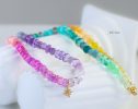 Solid Gold 14K Multi Gemstone Pastel Rainbow Beaded Necklace with a North Star Charm