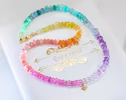 Solid Gold 14K Multi Gemstone Pastel Rainbow Beaded Necklace with a North Star Charm