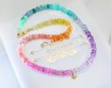 Solid Gold 14K Multi Gemstone Pastel Rainbow Beaded Necklace with a North Star Charm