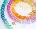 Solid Gold 14K Multi Gemstone Pastel Rainbow Beaded Necklace with a North Star Charm