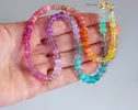 Solid Gold 14K Multi Gemstone Pastel Rainbow Beaded Necklace with a North Star Charm
