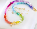 Solid Gold 14K Multi Gemstone Rainbow Beaded Necklace with a Diamond Star Charm