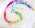 Solid Gold 14K Multi Gemstone Rainbow Beaded Necklace with a Diamond Star Charm