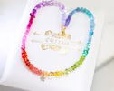 Solid Gold 14K Multi Gemstone Rainbow Beaded Necklace with a Diamond Star Charm