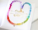 Solid Gold 14K Multi Gemstone Rainbow Beaded Necklace with a Diamond Star Charm