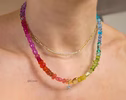 Solid Gold 14K Multi Gemstone Rainbow Beaded Necklace with a Diamond Star Charm