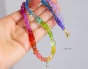 Solid Gold 14K Multi Gemstone Rainbow Beaded Necklace with a Diamond Star Charm