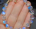 Solid Gold 14K Rainbow Moonstone Bracelet, Bold Blue Glow Moonstone Beaded Bracelet