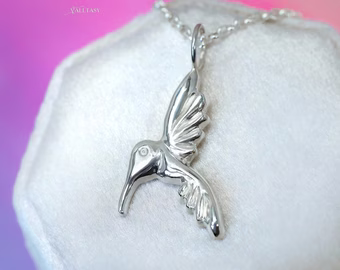 Colibri Sterling Silver Pendant on a Chain, Sculptural Hummingbird Charm