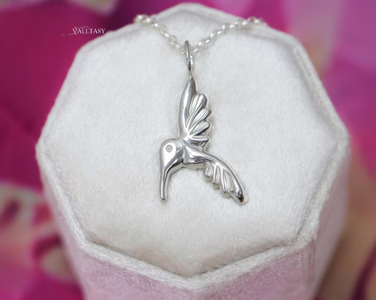 Colibri Sterling Silver Pendant on a Chain, Sculptural Hummingbird Charm